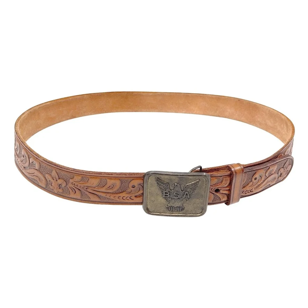 VTG Boy Scouts of America Eagle Scouts Tooled Leather Belt Brass Eagle Buckle 36